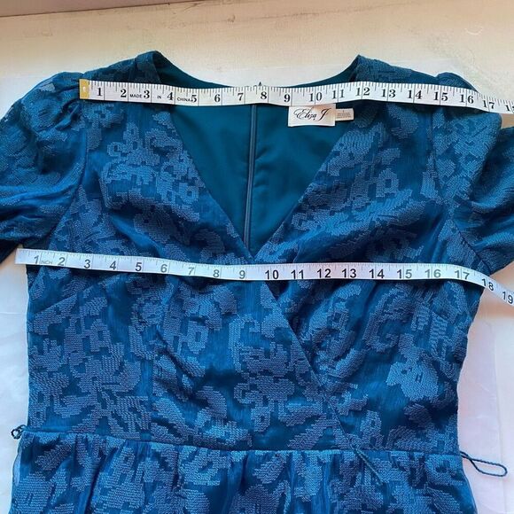 Eliza J Floral Lace Long Sleeve Tiered Mini Dress Teal Blue Ruffles Women 8 New - Picture 7 of 10